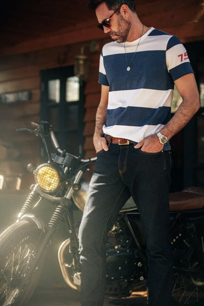 &SONS Tops-75 T-Shirt Indigo Stripe