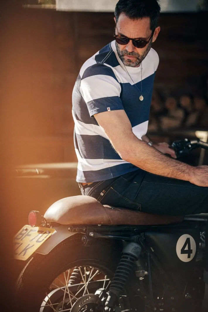 &SONS Tops-75 T-Shirt Indigo Stripe