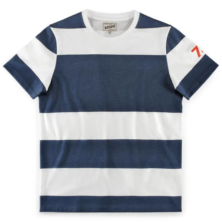 &SONS Tops-75 T-Shirt Indigo Stripe