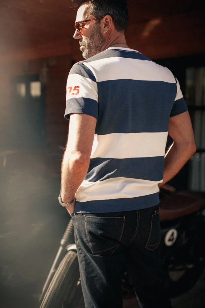 &SONS Tops-75 T-Shirt Indigo Stripe
