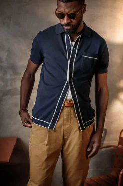 &SONS Tops-Dean Polo Navy