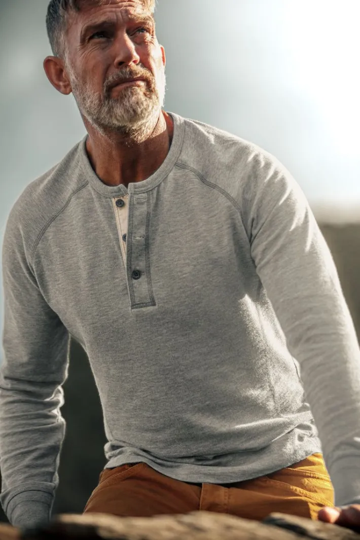 &SONS Tops-Flint Henley Grey Marl