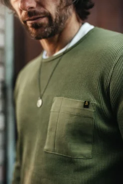 &SONS Tops-Glen Pocket Waffle Crew Surplus Green